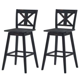 Set of 2 Black Wood ,29-in Modern Kitchen Dining ,Farmhouse Swivel Seat Barstools