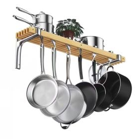 36-inch x 8-inch, Wall Mounted Metal Wood Pot Rack with 6 Swivel Hooks