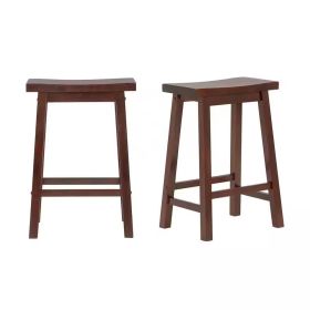 Set of 2 Farmhouse ,Counter Height Saddle Bar Stools in Brown Walnut Wood Finish