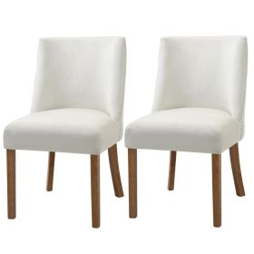 Set of 2 Modern Diamond Nail head Stitch Upholstered Dining Chairs Beige/ White