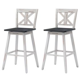 Set of 2 , White Wood ,  29-in Modern Kitchen Dining,  Farmhouse Swivel Seat Barstools