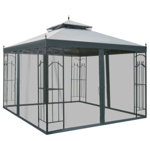 10x10 Steel Patio Gazebo Canopy Grey With Mesh Curtains Shelves
