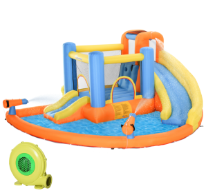 Kids Inflatable Water Slide 5-in-1 Bounce House Water Park Jumping Castle With Water Pool, Slide, Climbing Walls & 450W Air Blower