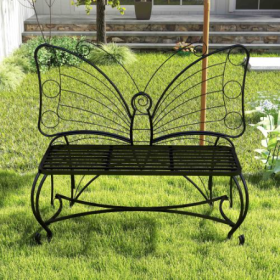 Butterfly Cast Metal Garden Bench, Outdoor Bench Patio Seat, Park Bench Outdoor Seating For Garden, Yard, Park, Entryway