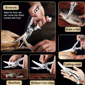 "Professional Kitchen Scissors Set - Industrial Strength German Steel with Rebound Mechanism - Cuts Bones & Veggies"