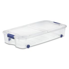 66 Quart Clear Underbed Storage Container with Latch Lid and Wheels, Blue