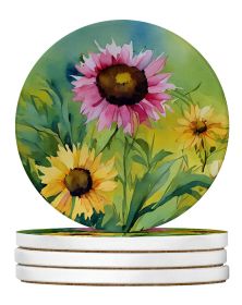 Kentucky Goldenrod in Watercolor Large Sandstone Coasters Pack of 4 Absorbent Round Coasters Decor Gifts for Men or Women, 4 in, Multicolor