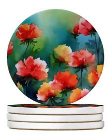 Ohio Scarlet Carnations in Watercolor Large Sandstone Coasters Pack of 4 Absorbent Round Coasters Decor Gifts for Men or Women, 4 in, Multicolor