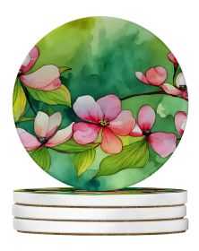 Virginia American Dogwood in Watercolor Large Sandstone Coasters Pack of 4 Absorbent Round Coasters Decor Gifts for Men or Women, 4 in, Multicolor